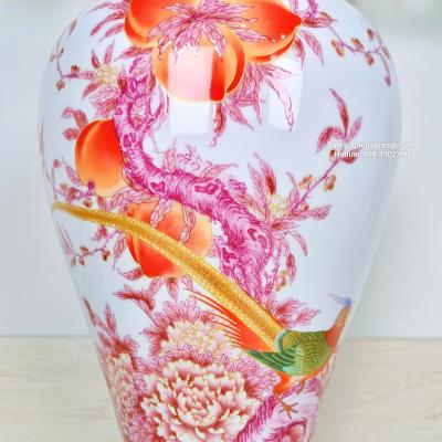 Cặp bình vẽ tay, vẽ mã não, cặp bình vẽ chim trĩ, đào trường thọ